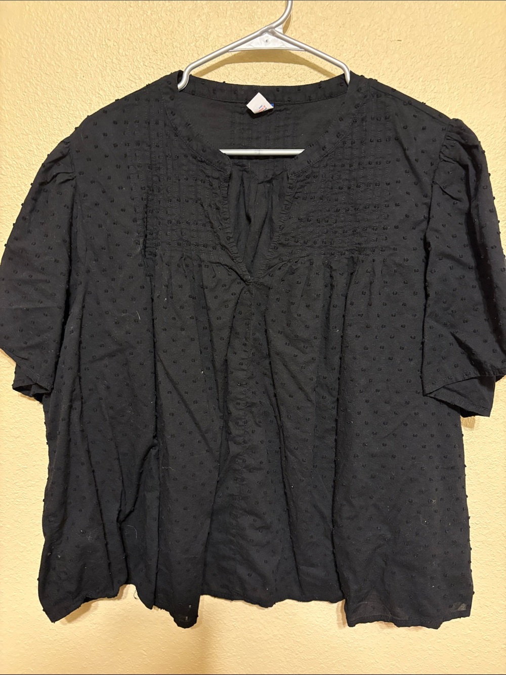 Black Swiss Dot Peasant Blouse